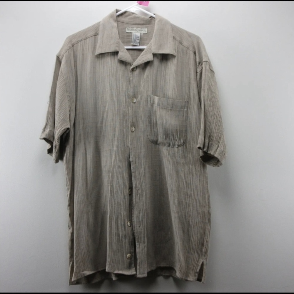 Munsingwear Tan/beige Crepe/Gauze/Double-Face Button-Up Short-sleeve Shirt M
